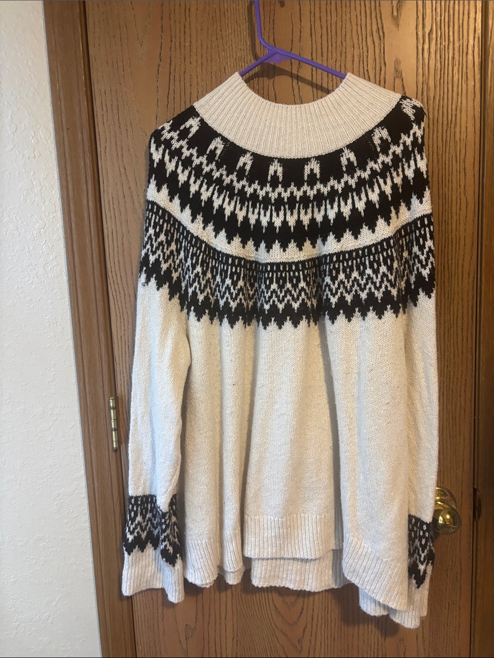 Old Navy Cream and Black Nordic Yoke Crew Neck Sweater